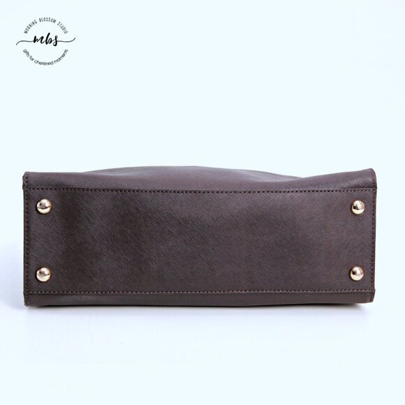 Michael Kors Hamilton Saffiano Chain Leather Brown Gold Shoulder Tote Bag Duster - Picture 7 of 16